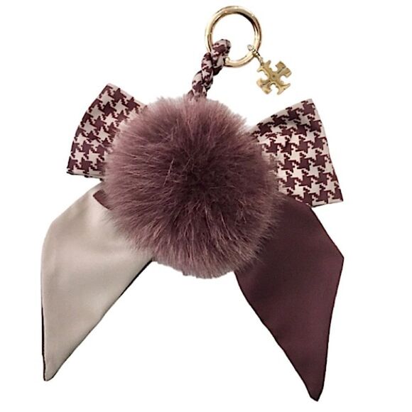 TORY BURCH KEY CHARM KEYCHAIN ACCESSORIES FOX FUR SILKY HANDBAG CAR KEYS - Picture 4 of 4